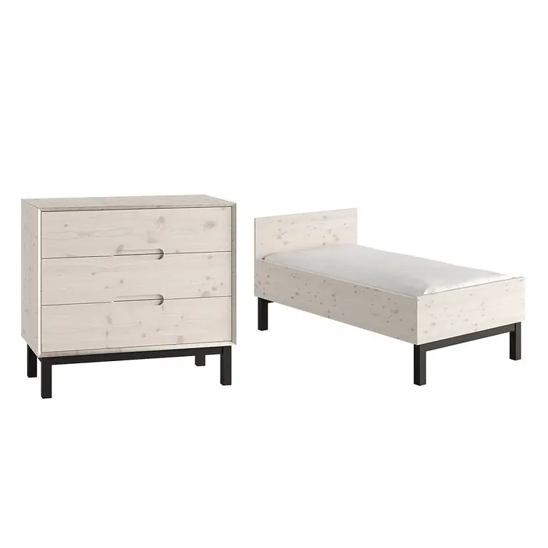 Pinio Country Cama abatible de madera blanqueada de 70x140 y arcón de 3 cajones - Bebé