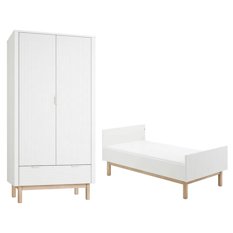 Pinio Miloo Cuna evolutiva 70x140 y armario 2 puertas Blanco - Bebé