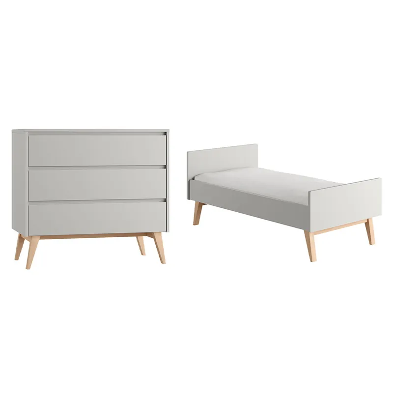 Pinio Swing Cuna evolutiva 70x140 y cómoda 3 cajones Gris y madera - Bebé