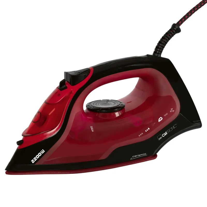 Clatronic DB 3752 Plancha Ropa Vapor, Suela Cerámica, 7 Funciones, Control Temperatura, 4 Niveles Vapor, 2200, Rojo - Electrodomésticos