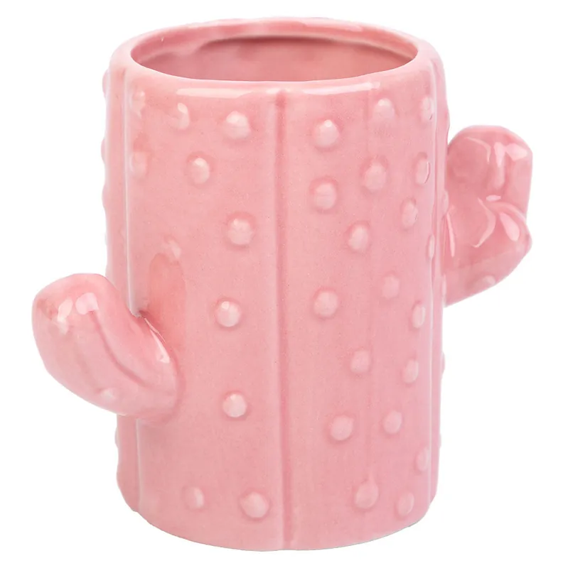 Porta lápices cactus de cerámica rosa 13,5x7,8x11 - Decoración