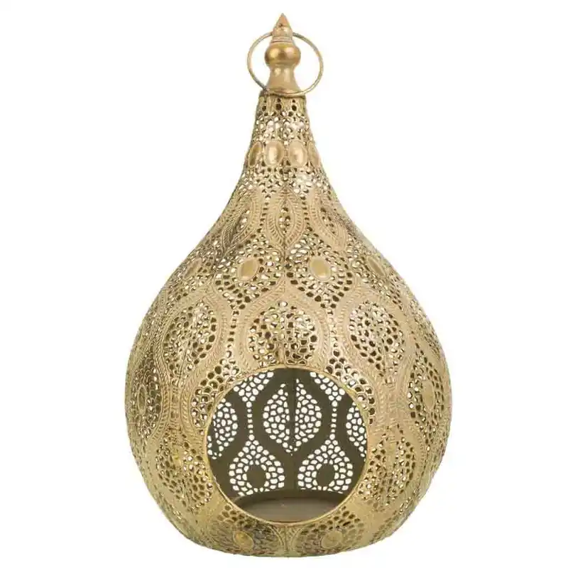 Portavelas de metal dorado 26,5x25,5x40,5 - Decoración