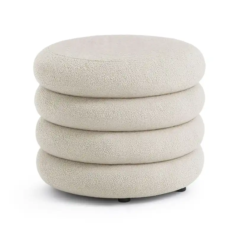 Pouf contenedor cilíndrico en tejido teddy 55 cm MOLLIS Blanco Niebla - Sofás sillones puffs