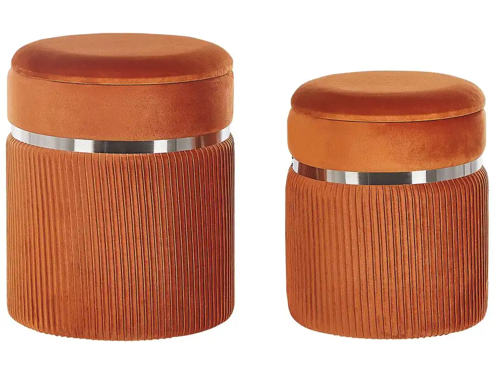 Conjunto de 2 pufs con almacenaje CAMDENTON Terciopelo Blanco crema 36/31 cm 36/31 cm 44/38 cm - Sofás sillones puffs
