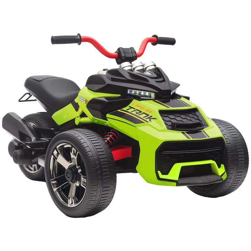 AIYAPLAY Quad Eléctrico para Niños 12V, Quad para Niños de 3-8 Años, con 2 Motores, Velocidad hasta 5 km/h, 3 Ruedas, Sistema de Suspensión, Faros, Bocina, Música, USB, Verde