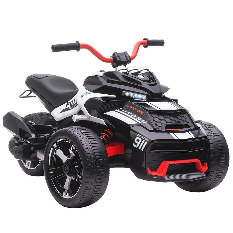 AIYAPLAY Quad Eléctrico para Niños 12V, Quad para Niños de 3-8 Años, con 2 Motores, Velocidad hasta 5 km/h, 3 Ruedas, Sistema de Suspensión, Faros, Bocina, Música, USB, Negro y Blanco