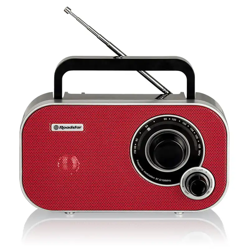 Roadstar TRA-2235RD Radio Portátil FM Analógica Funciona a Red /Pilas, Toma Auriculares, Transistor Pequeño Ligero, , Rojo