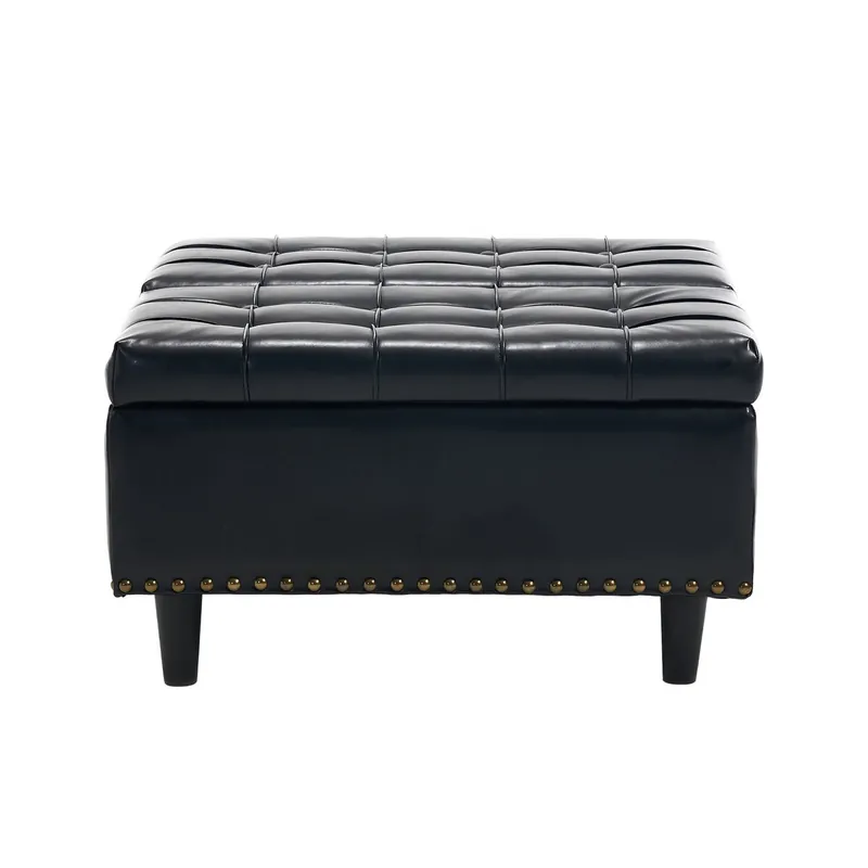 Banco de almacenamiento cuadrado 75x75 cm - asiento abatible con espacio de guardado - negro PU