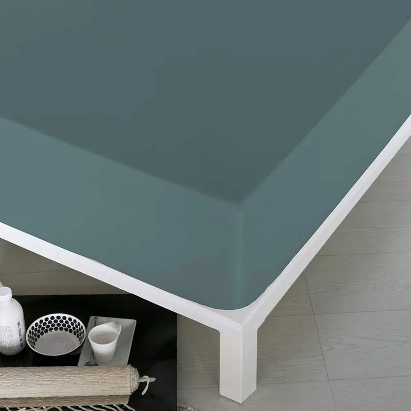 Sábana Bajera Ajustable Naturals Verde Cama de 105 (105 x 190/200 cm) - Textil