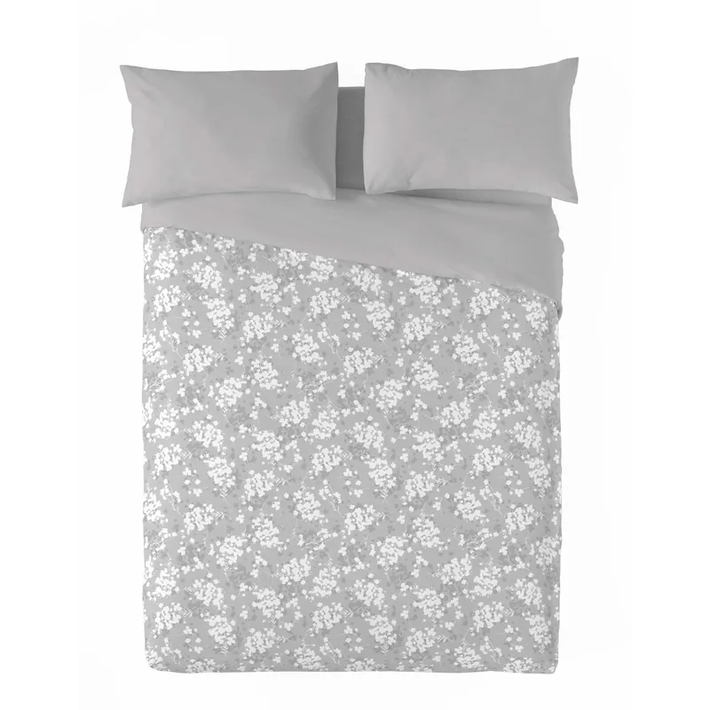 SANDAL - Funda Nórdica Estampada cama 90 - Algodón Extrasuave - Incluye 1 Funda de Almohada - SOFT LEAVES GRIS