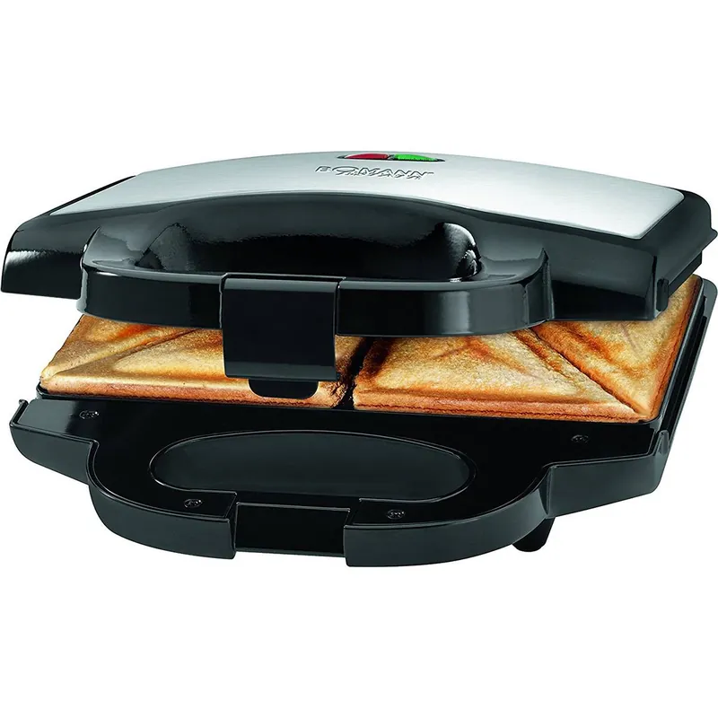 Bomann ST 1372 CB Sandwichera, 2 Sandwiches, Placas Antiadherentes, Tostado Perfecto, Acero Inoxidable, 750, Negro/Plata - Electrodomésticos