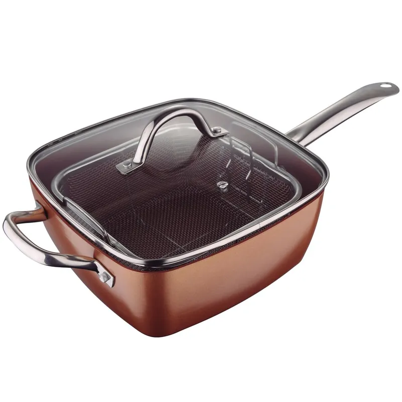 Bergner Optimun Copper Sartén cuadrada 24x24x9,5cm con Tapa en aluminio prensado inducción - Cocina