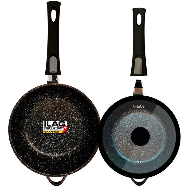 Briebe MGK19S Set 2 Sartenes Inducción Antiadherentes, Mango Extraíble, Hondas, 24/ 28 cm sin PFOA, Tapas, , Negro - Cocina
