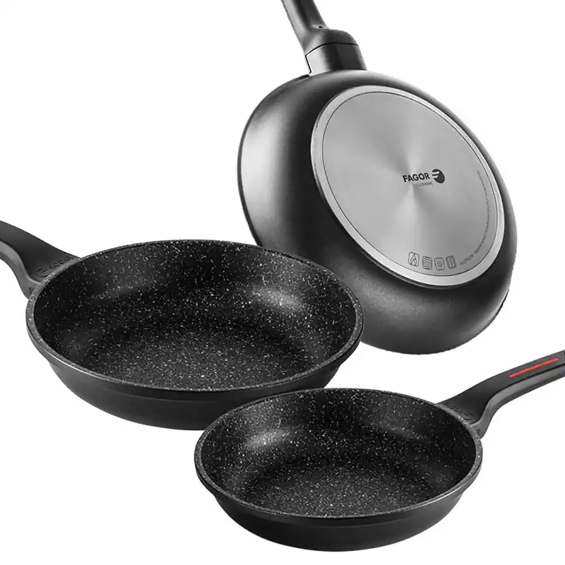 FAGOR Alutherm Set 3 Sartenes 18-20-24 cm Inducción, Aluminio Fundido, Antiadherente XYLAN Ecológico sin PFOA, , Negro
