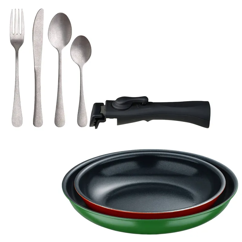 Sartenes Ø22Ø26cm inducción Click&Cook y Set de 16 cubiertos - Cocina