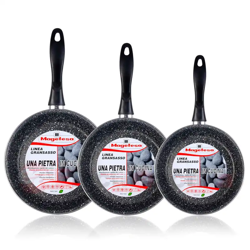 Magefesa K2 Gransasso Set Juego 3 Sartenes 20-24-28 cm, Inducción, Antiadherente PIEDRA Libre PFOA, , Gris