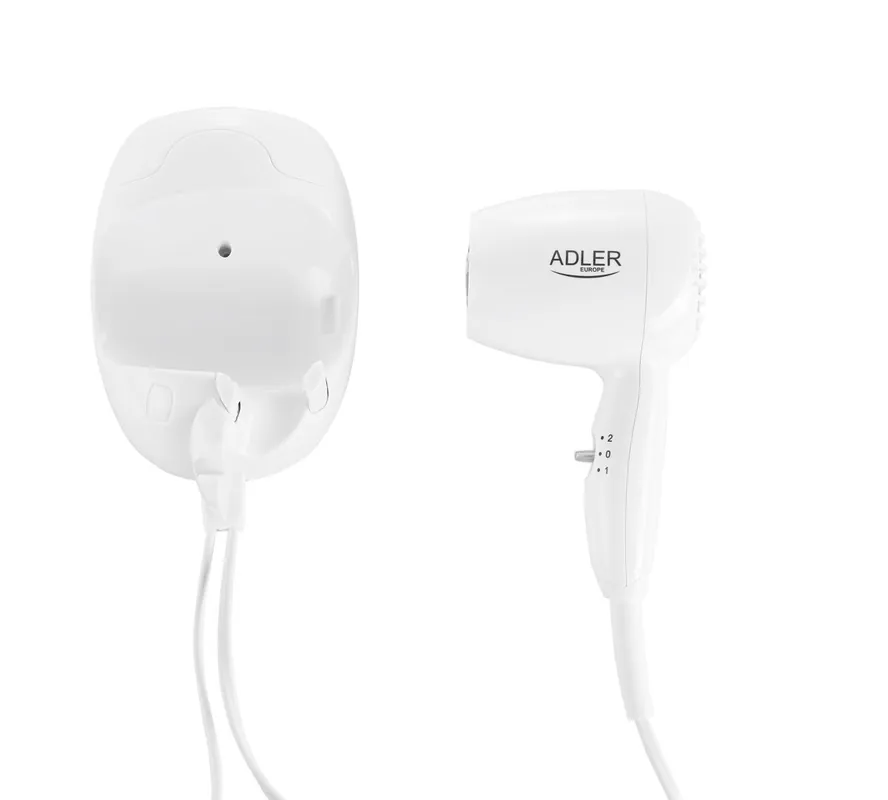 Adler AD 2252 Secador Pelo Pared, 2 Niveles Temperatura, 3 Velocidad, Cable Espiral 1,6m, Apagado Automático, 1600, Blanco - Electrodomésticos