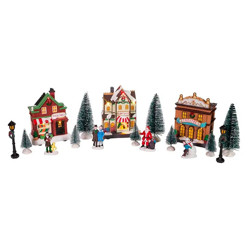 Well Home Conjunto de 14 Piezas de Escena de Pueblo Navideño con iluminación LED - Decoración