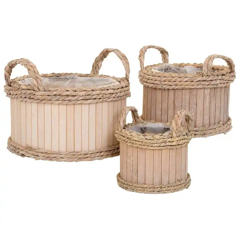 Set 3 Cestos ovalados de madera marrónes - Decoración