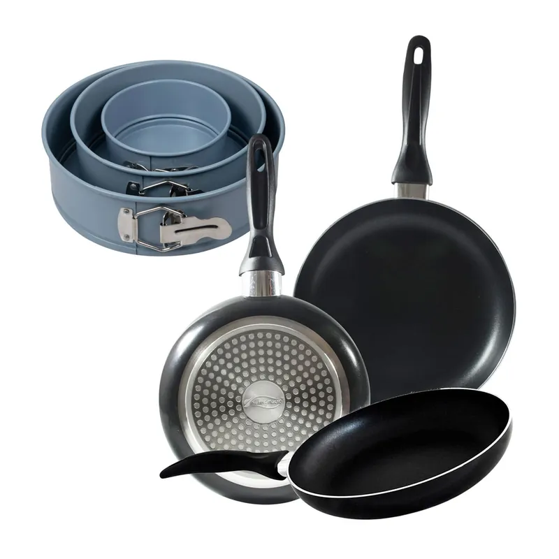 Set 3 sartenes San Ignacio(16,20,24cm) aluminio prensado, apto para inducción+Juego de 3 moldes de horno redondos Ø12Ø18Ø22cm - Cocina