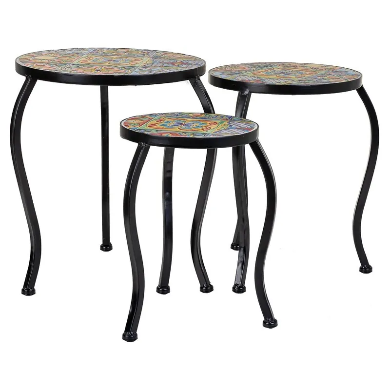 Set 3 soportes de mosaico y metal negros - Decoración
