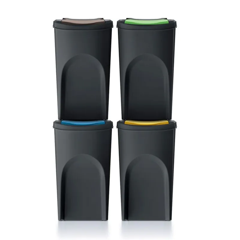 Set 4 cubos de basura KEDEN SORTIBOX 100% plástico reciclado, negro, 140L - Baño
