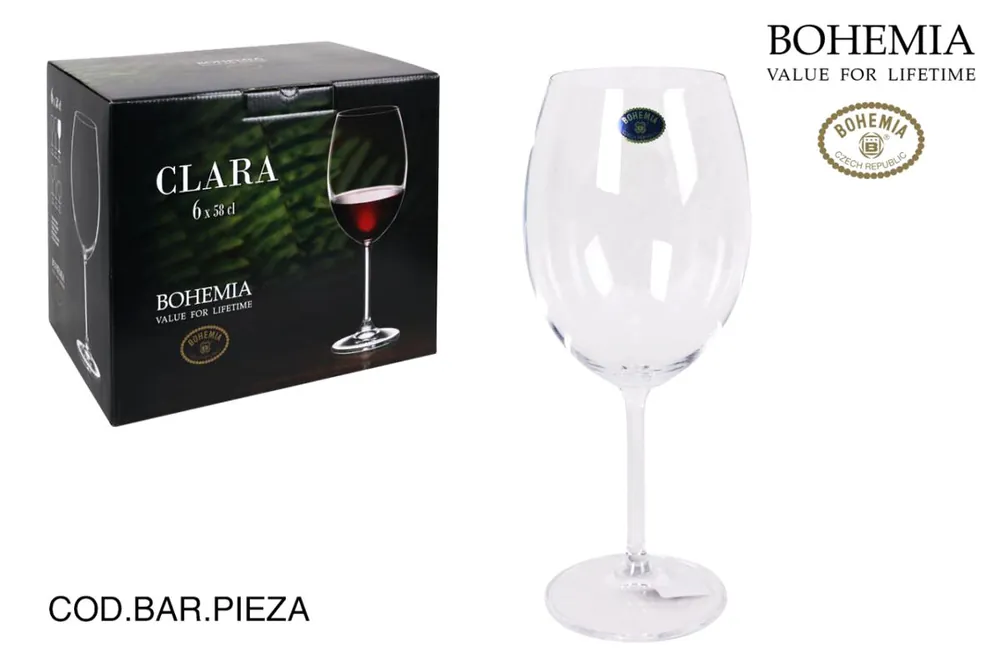 Set 6 Copas Vino CLARA de cristal de Bohemia - Decoración