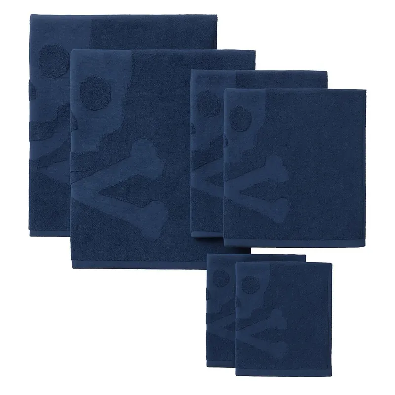 Set 6 de toallas de baño calavera (2x tocador 30x50cm + 2x manos 50x90cm + 2x baño 70x140cm) 100%algodón Azul Scalpers Home - Textil