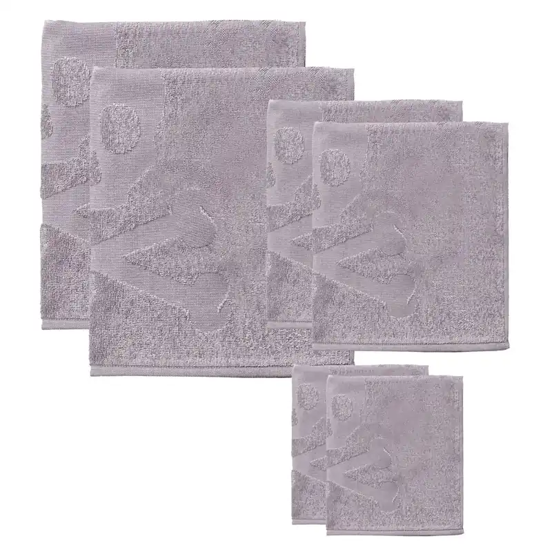 Set 6 de toallas de baño calavera (2x tocador 30x50cm + 2x manos 50x90cm + 2x baño 70x140cm) 100%algodón Gris Scalpers Home - Textil