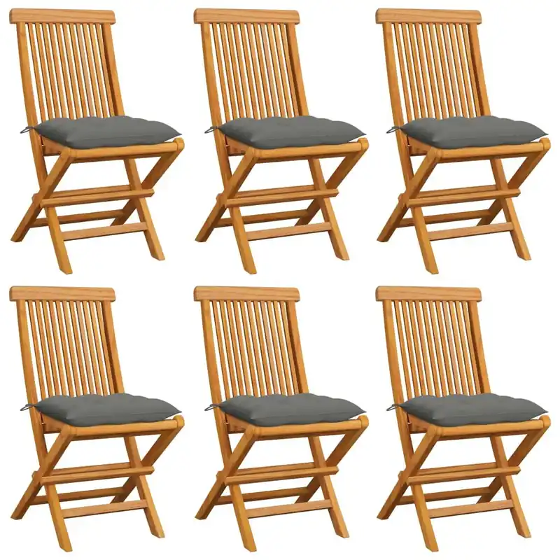vidaXL Sillas de jardín 6 uds madera de teca y cojines gris antracita