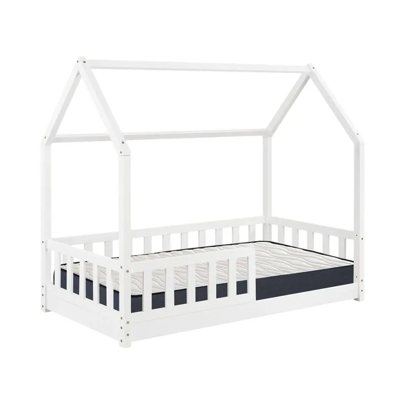 Set de Cama infantil Cabaña ''Bosco'' Blanco 90x190cm + Colchón ZENT ROLLER 90x190cm (Altura 17cm), Transpirable, Adaptable y Atérmico - Descanso