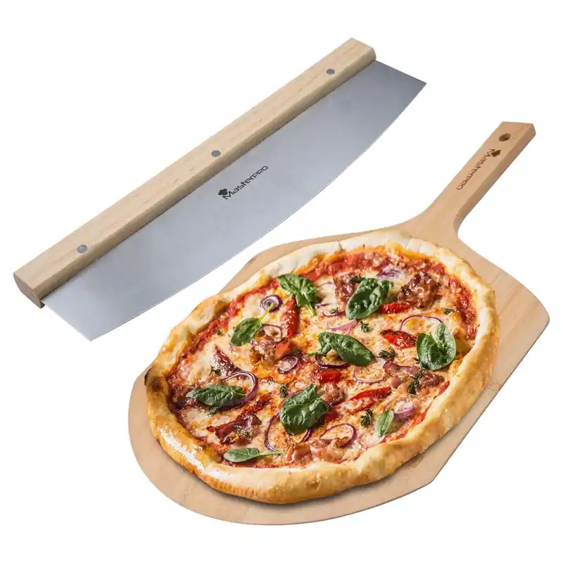 Set compuesto por Cortador de Pizza + Tabla de corte en madera MasterPRO - Cocina