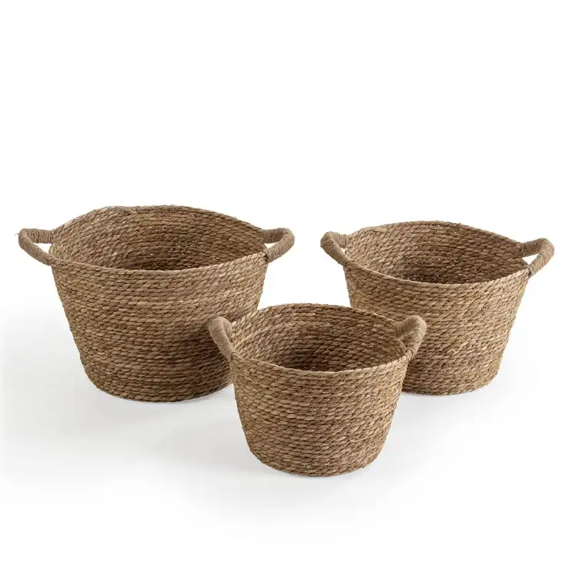 Set de 3 cestas Icia de fibra natural con asas - Decoración
