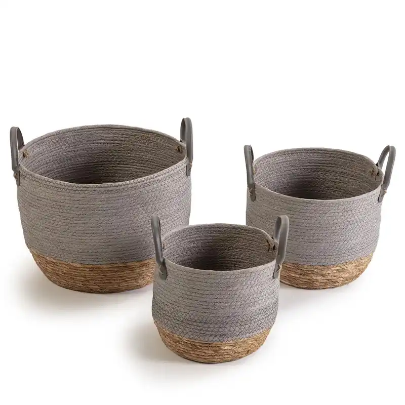 Set de 3 cestas Neves de fibra natural y papel, gris/natural - Decoración