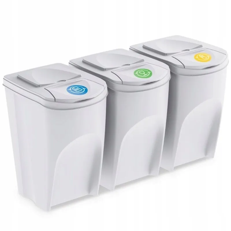 Set de 3 cubos de basura KEDEN SORTIBOX papelera reciclaje, blanco roto, volumen 3x35L - Baño
