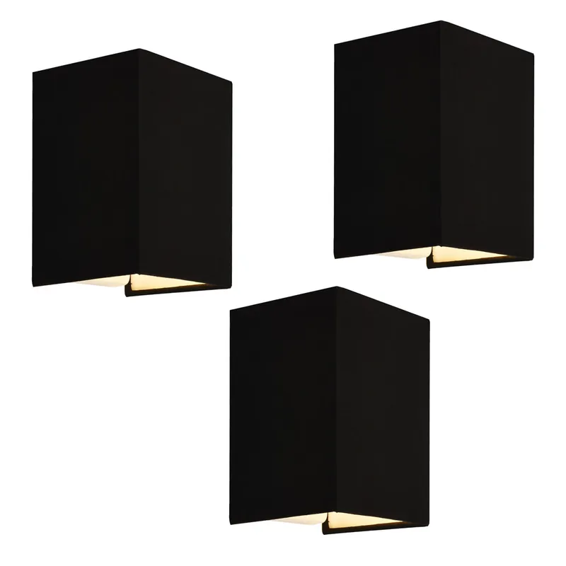 Set de 3 lámparas de pared Schwerin moderna 1x E27 60 W textil de lino 20 x 16 x 13 cm - Negro [lux.pro]