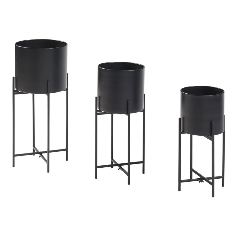 Set de 3 soportes para plantas Orsa con macateros metal - Negro [en.casa]