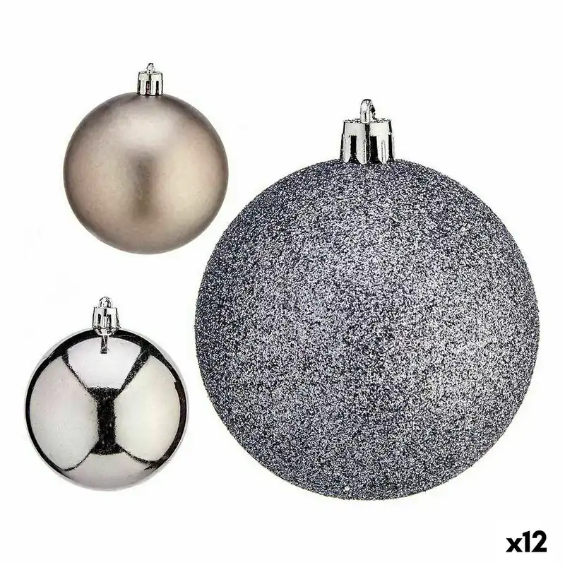 Set de Bolas de Navidad Plateado Plástico Ø 7 cm (12 Unidades) - Decoración