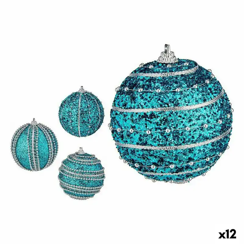 Set de Bolas de Navidad Con relieve Ø 8 cm Azul PVC (12 Unidades) - Decoración