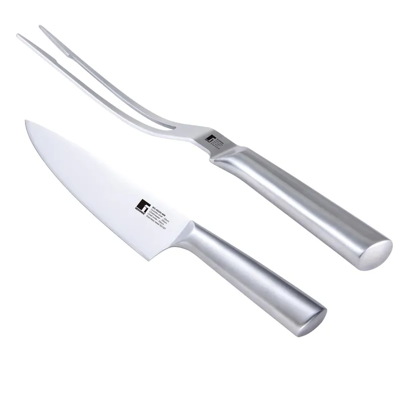 Set de Cuchillo Chef + Tenedor para carne BBQ en Acero inoxidable Bergner - Cocina