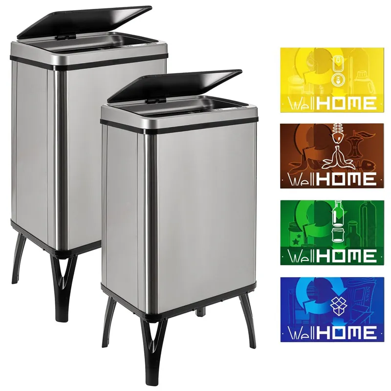 WELL HOME MOBILIARIO & DECORACIÓN 2 Cubos de basura inteligente de 40L c/u, Alto: 71,5 (x35,5x26), gris con etiquetas magnéticas - Baño