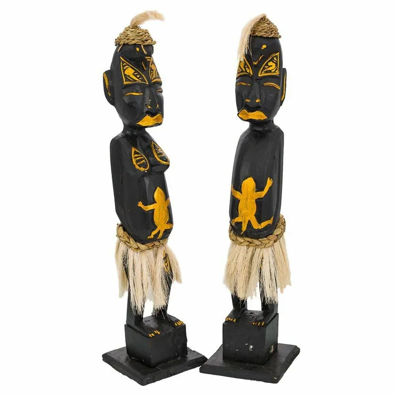Set de Figuras Alexandra House Living Negro Madera Étnico 12 x 50 x 12 cm 2 Piezas - Decoración