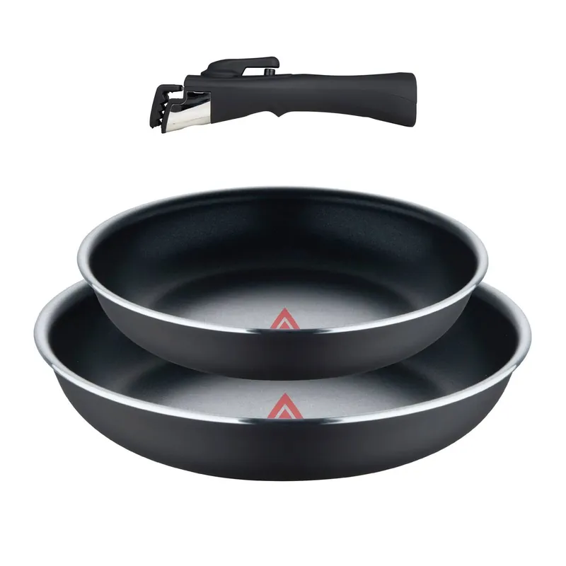 Bergner Click&Cook Juego de 2 Sartenes Ø22Ø26cm Aluminio prensado negro y Heat Dot + Mango desmontable - Cocina