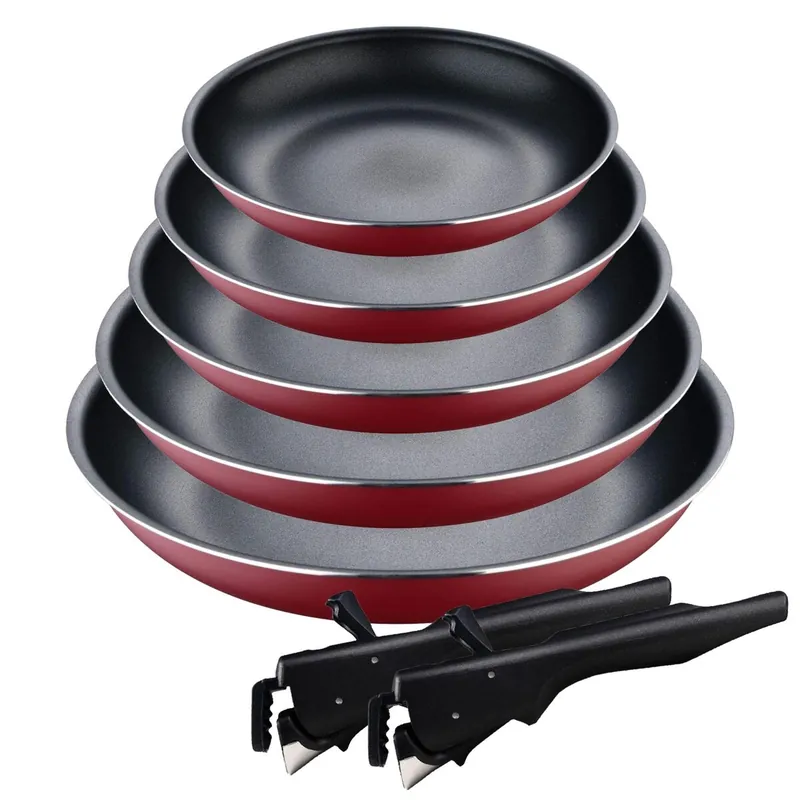 Set de 5 Sartenes Ø18Ø20Ø22Ø24Ø26cm en Aluminio prensado Rojo + 2 Mangos extraíbles Click&Cook Bergner - Cocina