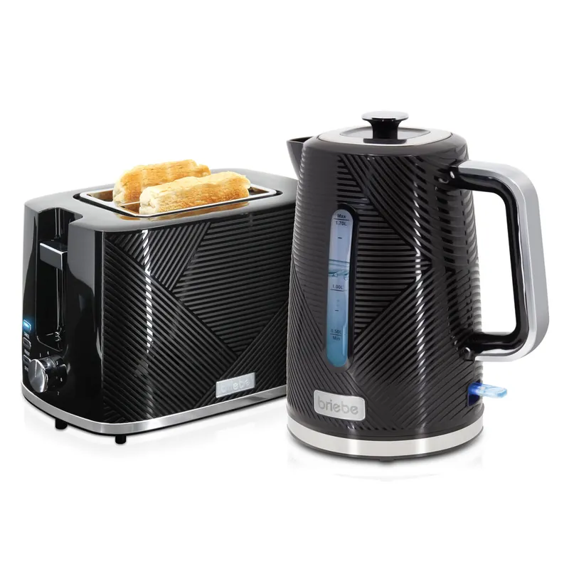 Briebe SKT1170BLK Elegance Set Tostadora Pan Ranura Ancha 2 Rebanadas + Hervidor Agua Eléctrico 1,7L Inalámbrico, 2200, Negro - Electrodomésticos