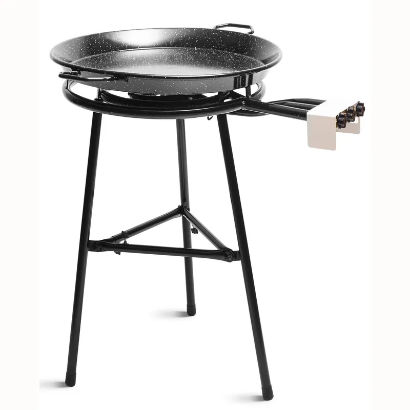 Briebe JUMBO Set Paellero Gas 60cm +Paellera Esmaltada 65cm 22 Raciones +Soporte Robusto 3 Patas Kit Paella, , Negro - Jardín