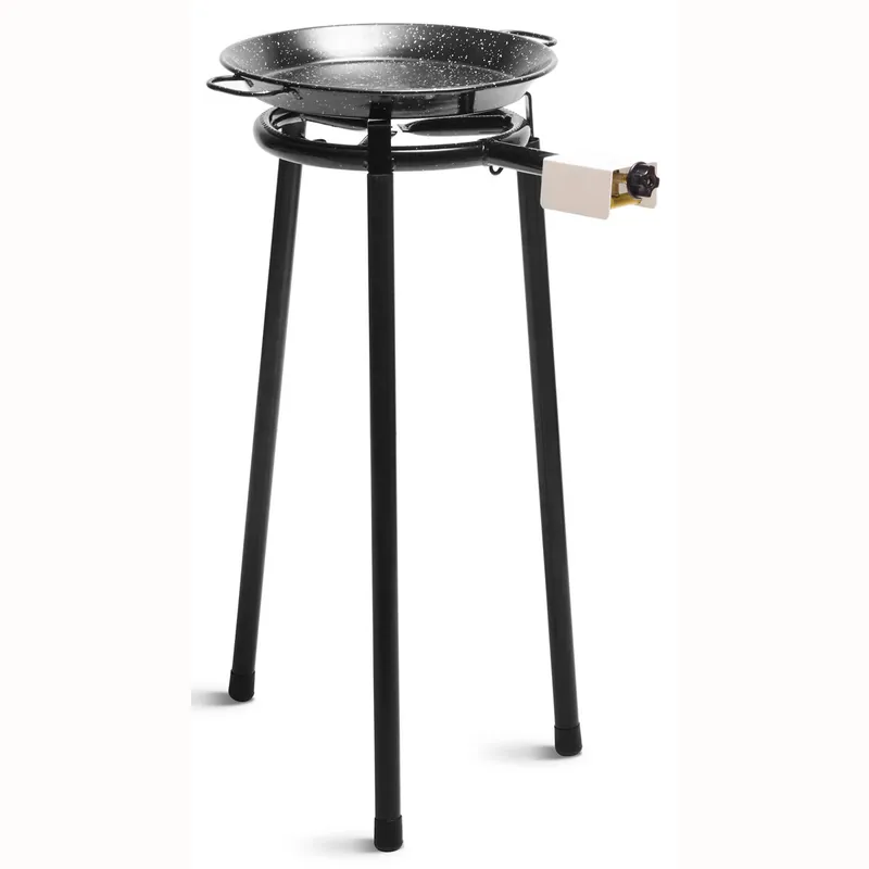 Briebe MINI Set Paellero Gas 30cm +Paellera Esmaltada 38cm 8 Raciones +Soporte Robusto 3 Patas, Kit Paella, , Negro - Jardín