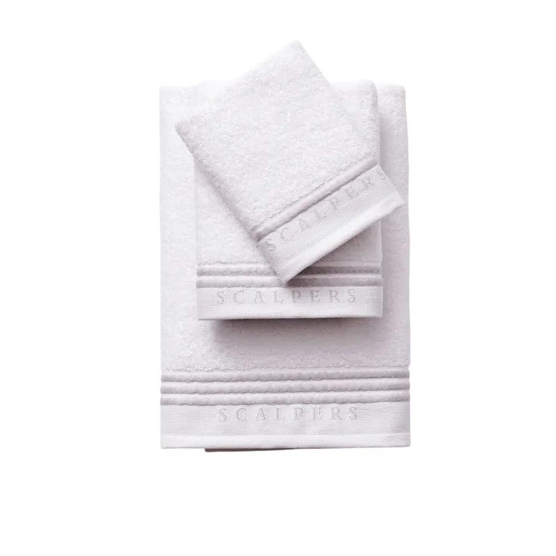 Set toallas baño (tocador 30x50cm + manos 50x90cm + baño 70x140cm) 450GSM en algodón Blanco con gris Scalpers Home - Textil