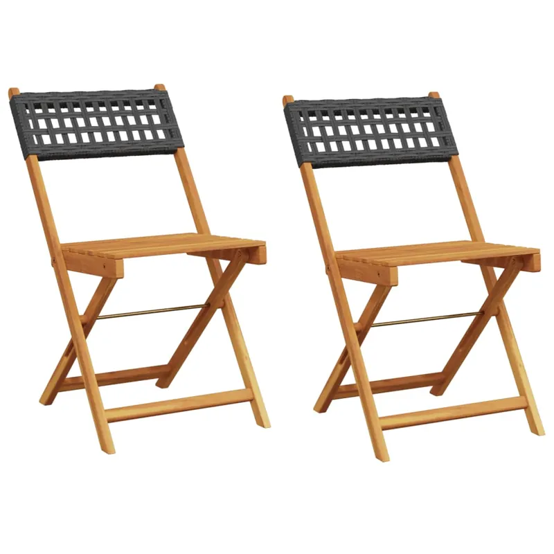 vidaXL Sillas de bistró 2 uds madera maciza de acacia ratán PE negro - Jardín