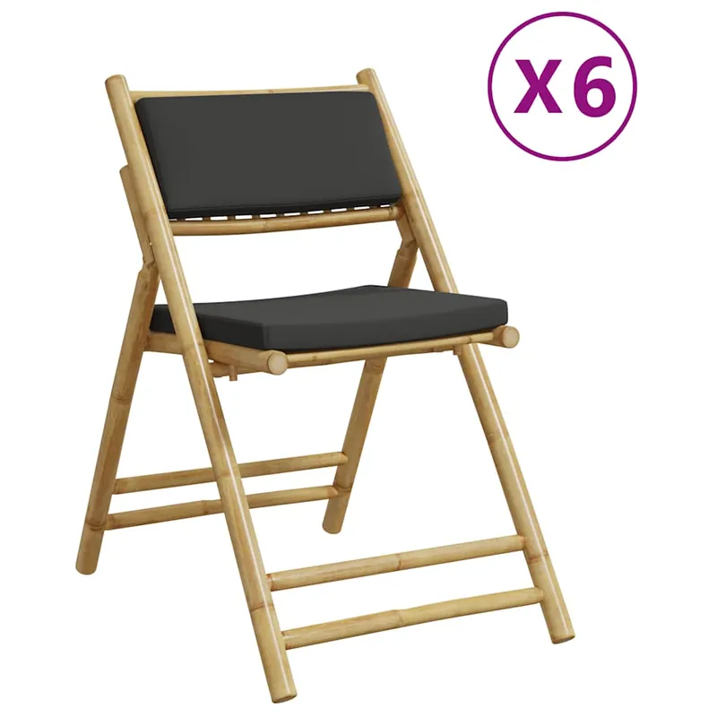 vidaXL Sillas de bistro plegables con cojines 6 uds bambú gris oscuro - Jardín